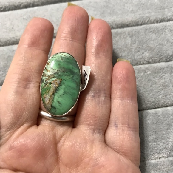 New Sterling Silver Large Oval Australian Variscite Ring Size 8 Gemstone Greens - Picture 7 of 16